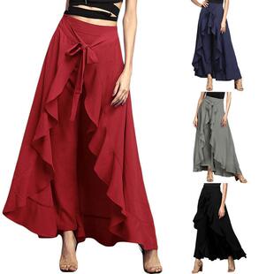 legged skirt edges and ruffled wide with Women pants