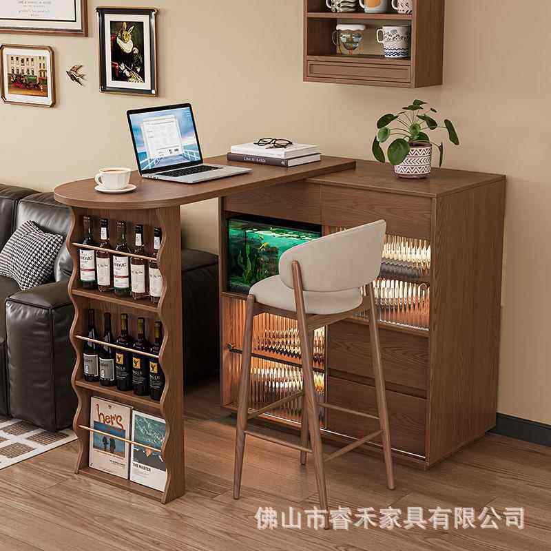 全实木吧台边柜体日式可餐收缩伸缩餐桌一岛sk14台家用客厅隔断窄