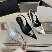 细跟包头后绊带金属扣尖头高跟时装 凉鞋 女35 2024年春款 40码