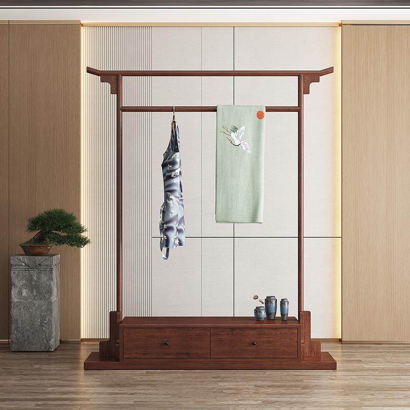 可移动衣帽架衣柜双杆带抽屉家用卧室实木挂衣架简约竹收纳架落地