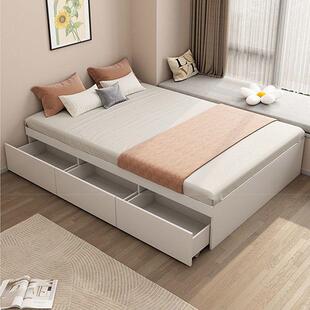 实木床现代简双人床无床头床约储物榻床地RAG台榻米床屉下抽一体