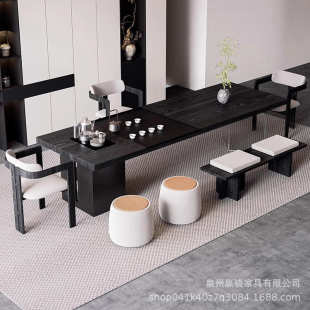 侘寂风实木茶桌轻奢大板茶台一体老板办公室2025新款泡茶桌椅
