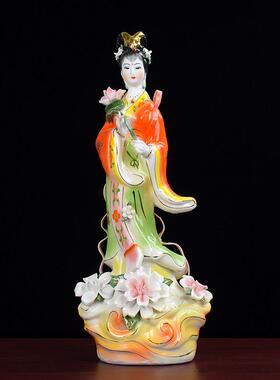 陶瓷何仙姑神像供奉保平安仙女佛像家居客厅摆设八仙过海中式摆件