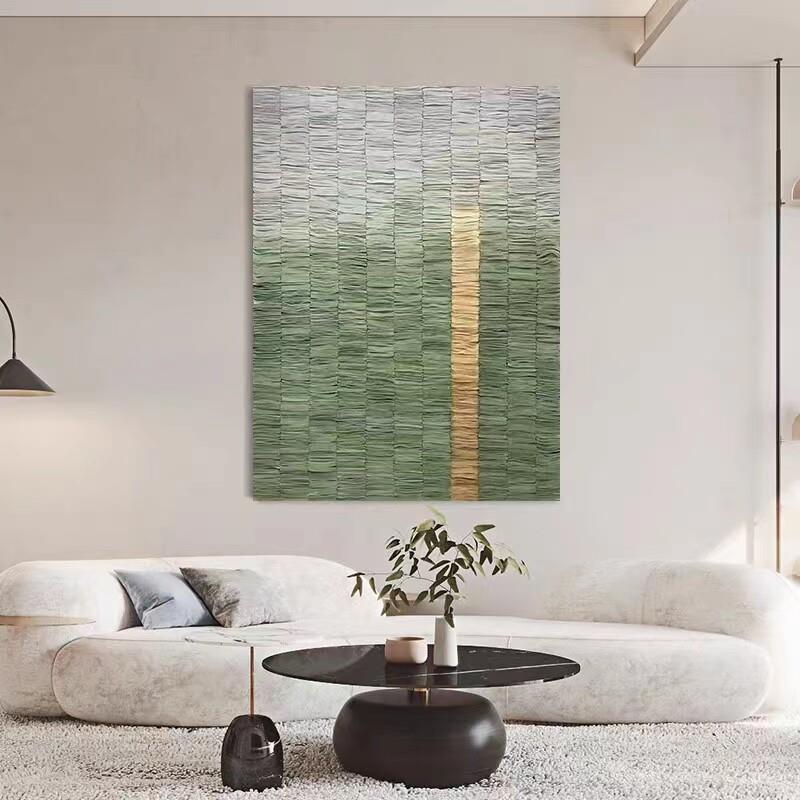 现代轻奢立体纸艺装饰画 高级感橄榄绿抽象实物画 可客制尺寸的立
