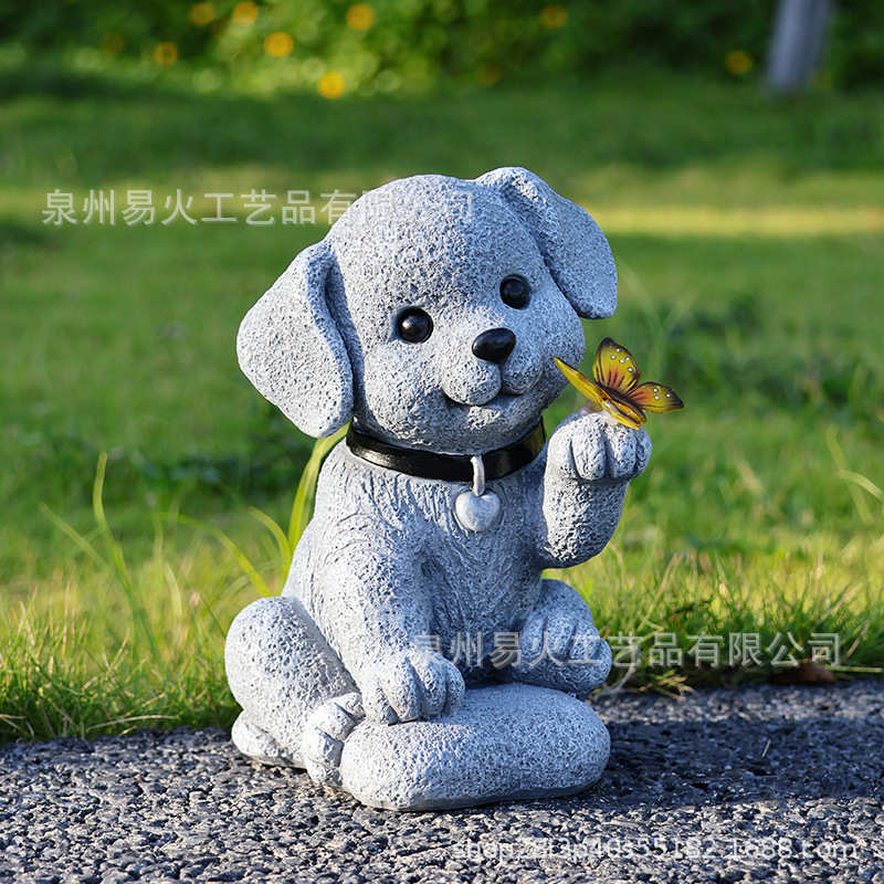 户外花园雕像摆件装饰太阳能树脂雕像庭院景观草坪小狗雕像