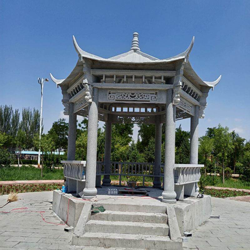 石雕凉亭花岗岩石亭子六角花岗岩别墅公园小区园林大理石亭子厂家