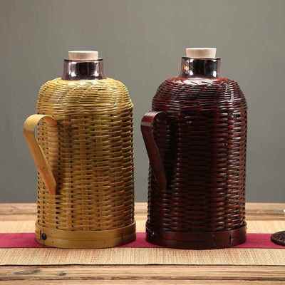 竹编热水壶家用复古暖水壶玻璃内胆老式开水瓶茶室保温瓶竹编暖壶