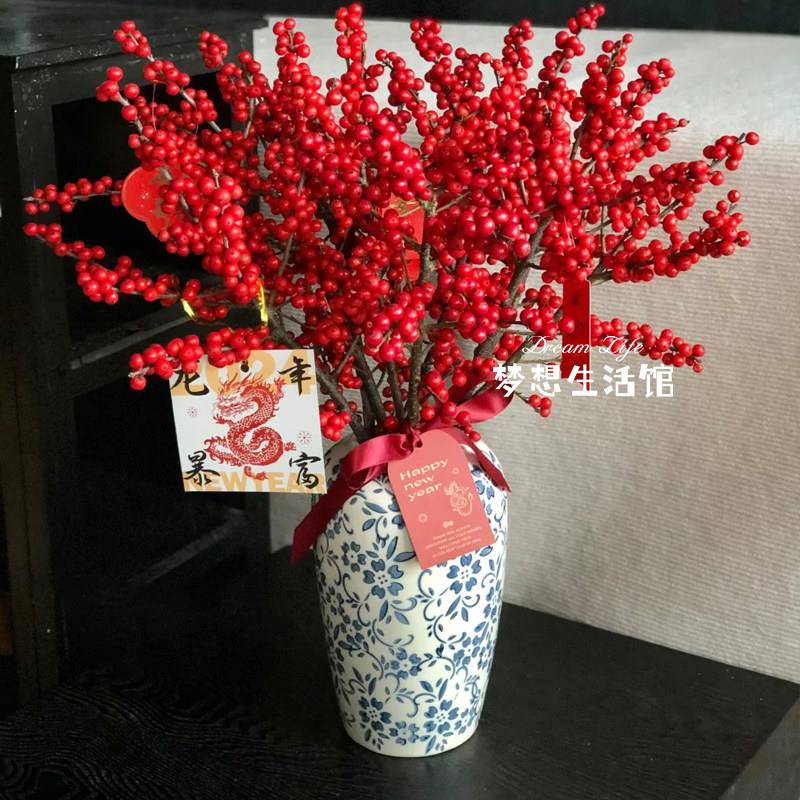 冬青花瓶陶瓷青花瓷新中式复古仿古水培客厅腊梅花瓶插花落地台面