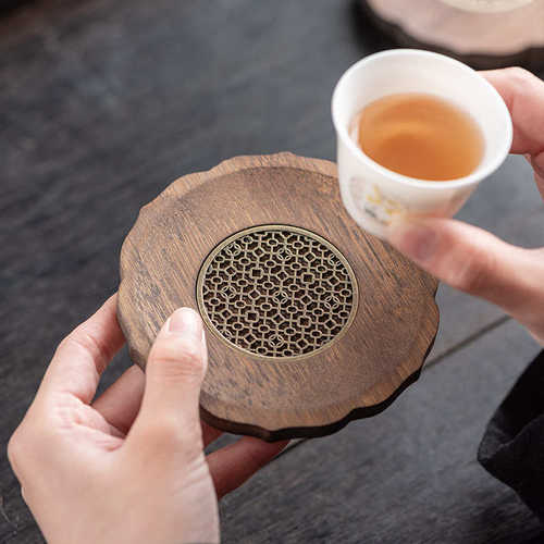 WBZ7功夫茶具杯垫杯托茶托茶垫实重竹隔热垫功夫茶具零配件合金小