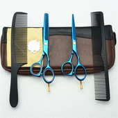 蓝色美发剪刀平剪刘海牙剪打薄5.5寸理发剪子单尾鸭蛋圈可打LOGO