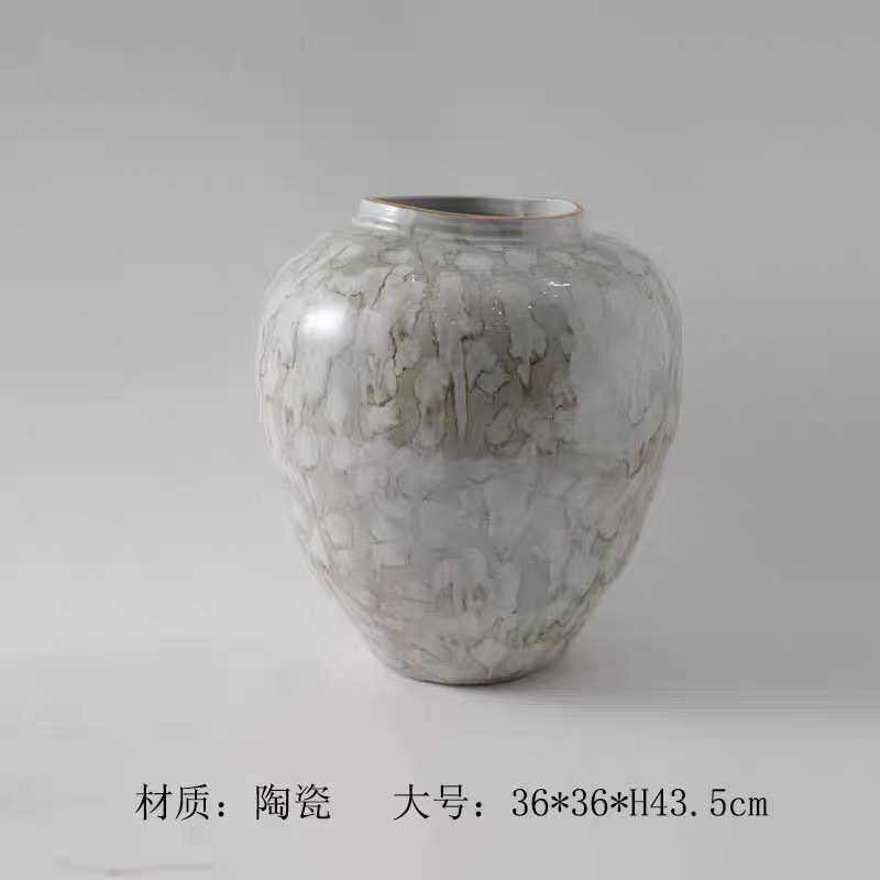 景德镇高级感陶瓷花瓶侘寂中式珠光色陶罐大花器民宿玄关装饰摆件