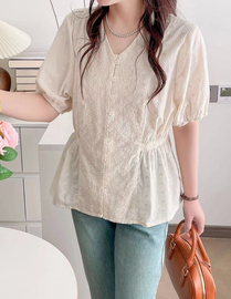 法式白色蕾丝衬衫女中袖夏季设计感气质收腰上衣时尚洋气小衫