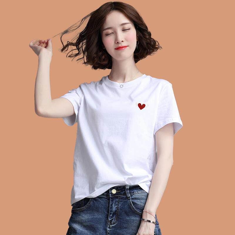 纯棉短袖女士t恤2025年新款夏季休闲 内搭衣上衣短款全棉白色T恤