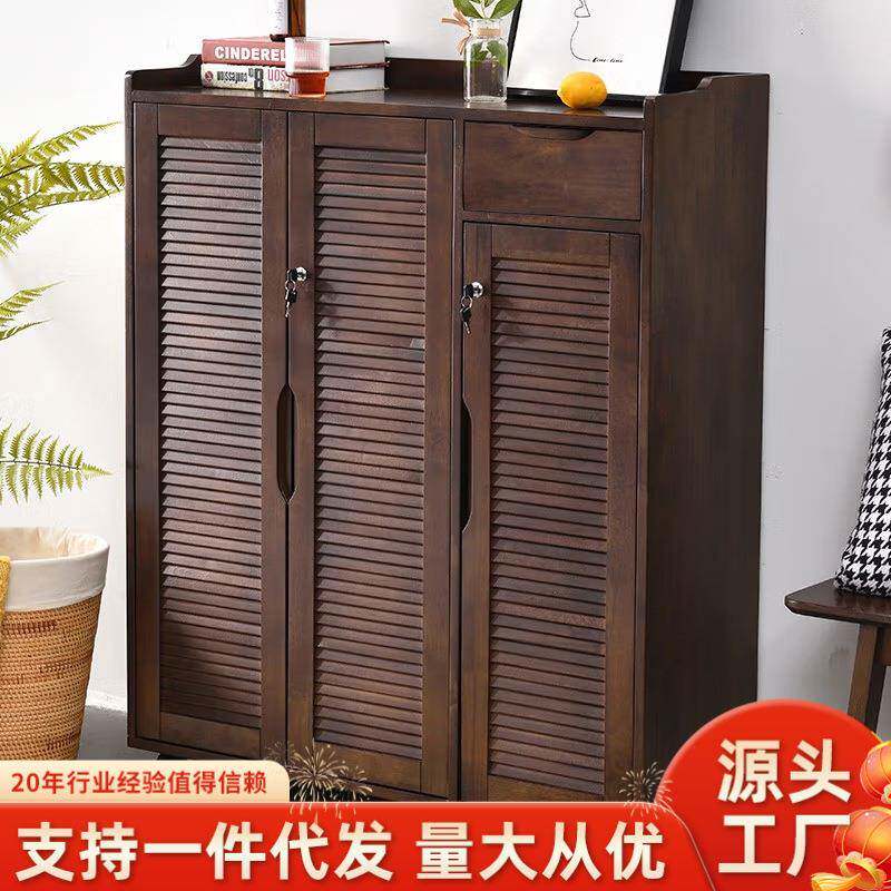 家逸带锁鞋柜家用门口走廊透气楼梯门外柜室外楼道带轮可移动实木