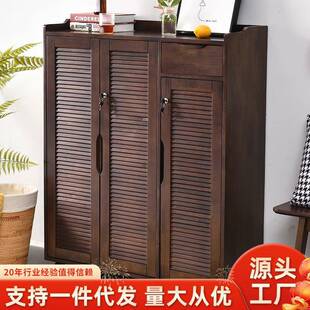 家逸带锁鞋柜家用门口走廊透气楼梯门外柜室外楼道带轮可移动实木