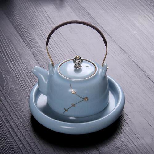 手工锔钉汝窑提梁茶壶泥视界李辉熠复古汝瓷中式陶瓷大号西施壶