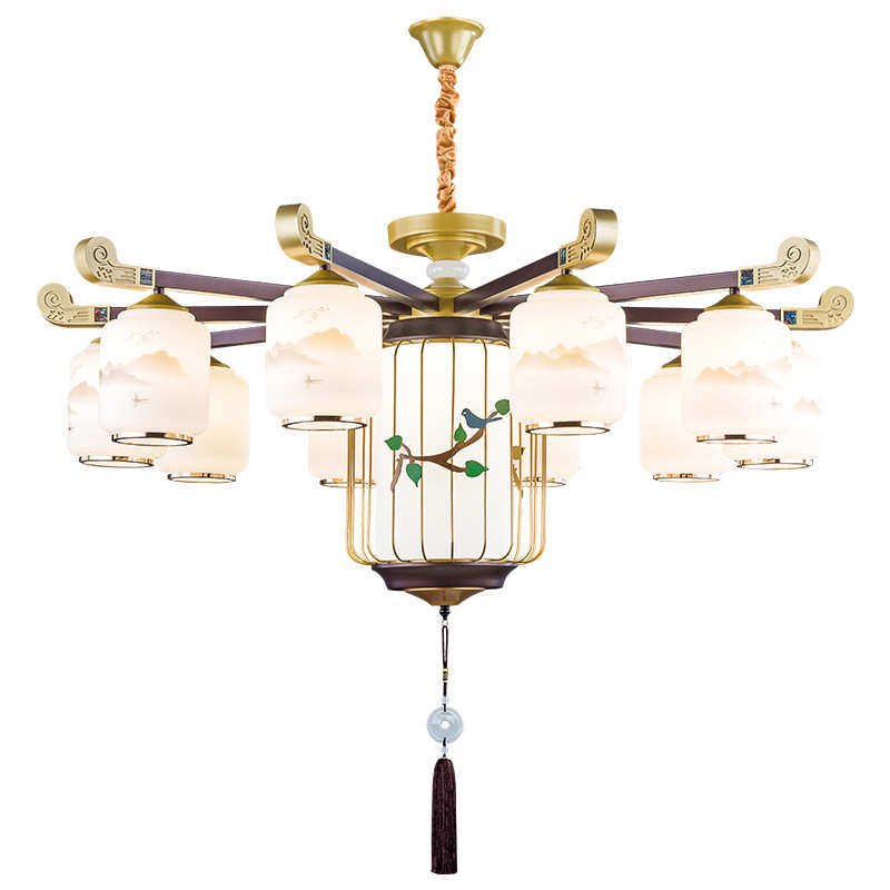新中式复式楼吊灯客厅灯高级感大厅主灯餐厅卧室枝形吊灯中山灯具,家装灯饰光源,客厅吊灯,淘宝优惠券,粉丝福利购,淘宝优惠卷