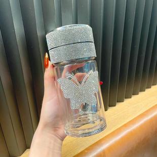 网红水杯ins风潮流便携女设计小众夏天双层玻璃杯高颜值简约杯子