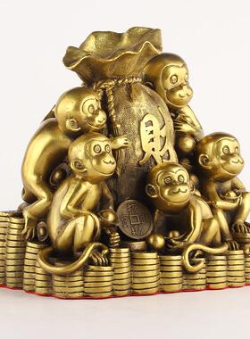 厂家黄铜五肖猴器财生猴钱袋242聚铜摆件