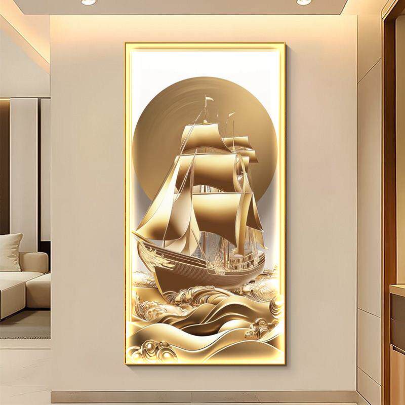 一帆风顺轻奢led带灯入户玄关装饰画客厅走廊过道挂画壁画寓意好