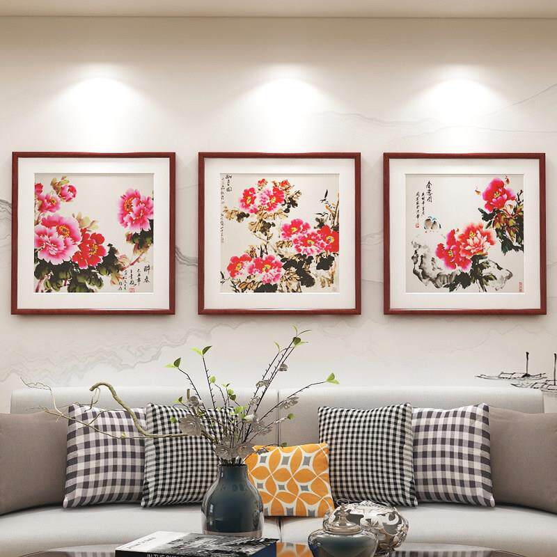新中式国画牡丹花开富贵装饰画客厅饭厅背景墙挂画卧室床头挂画壁