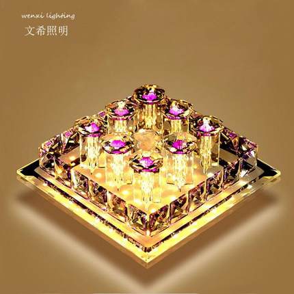 三色LED水晶走廊过道灯紫色玄关灯阳台吸顶灯门厅灯具调光超亮