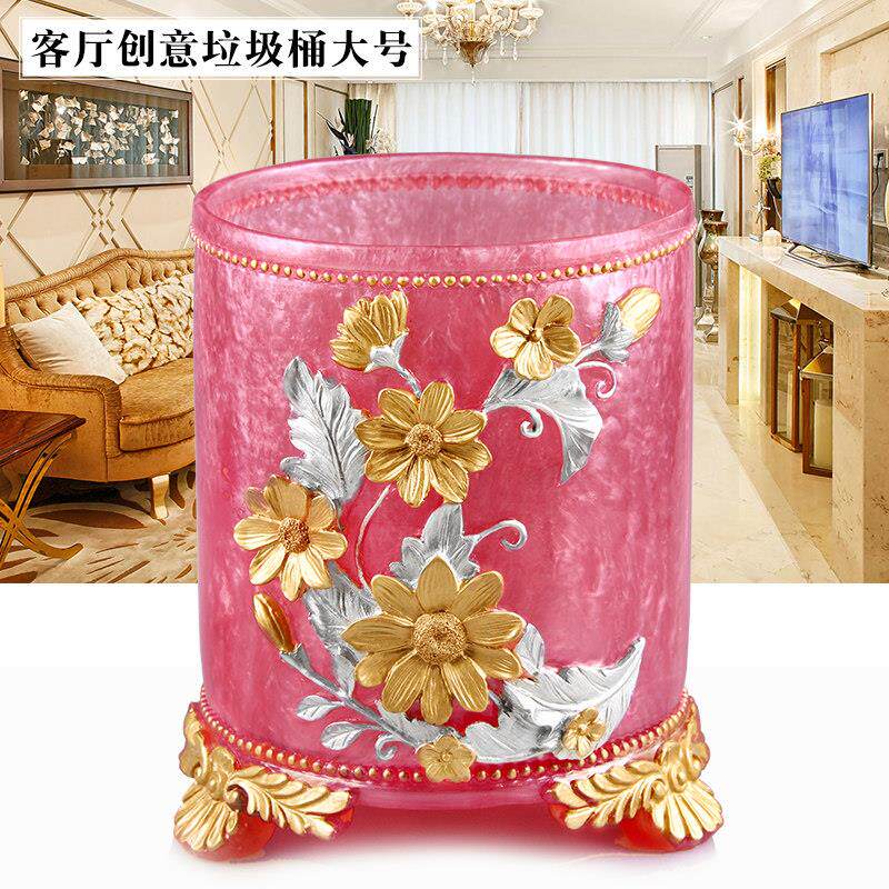 欧式垃圾桶轻奢高档大气桌面家用客厅卧室创意厕所垃圾桶大号无盖