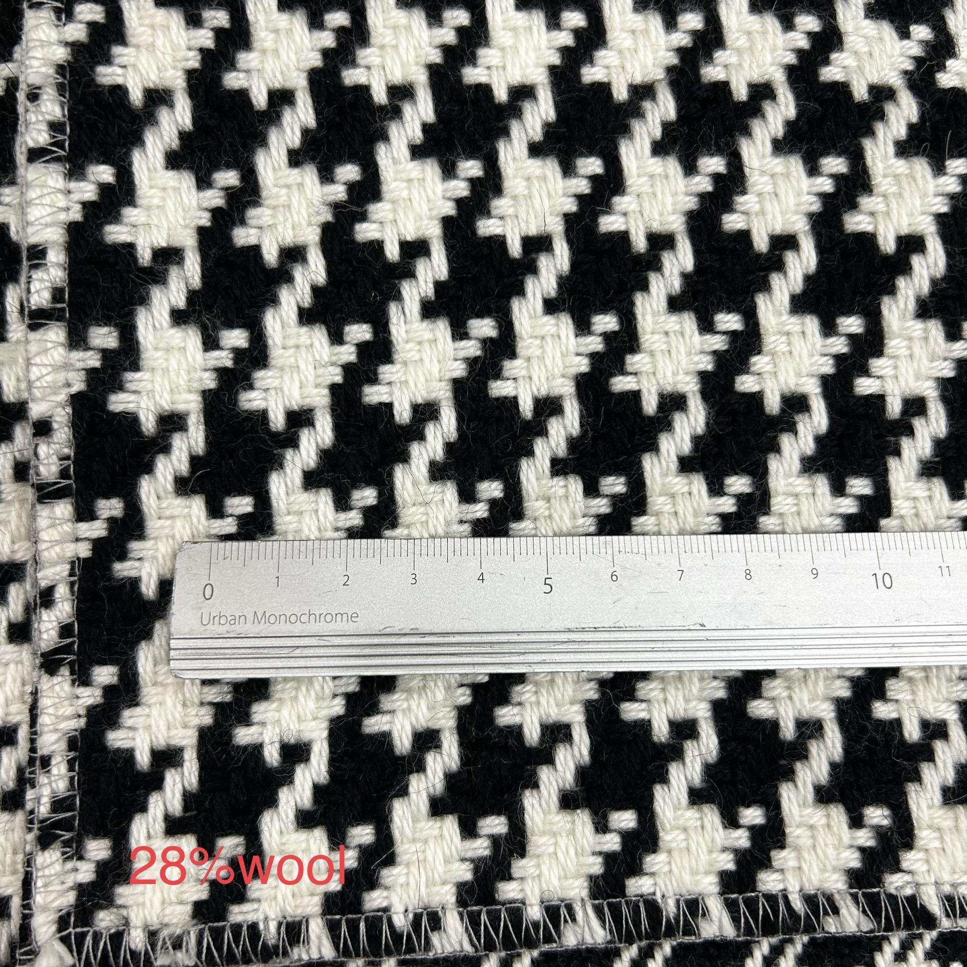28%wool羊绒成分黑白千鸟格格子样板房羊绒质感沙发布抱枕布面料