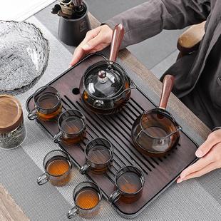 家用木把花草茶壶办公室电陶炉加热煮茶壶高硼硅玻璃逍遥泡茶壶