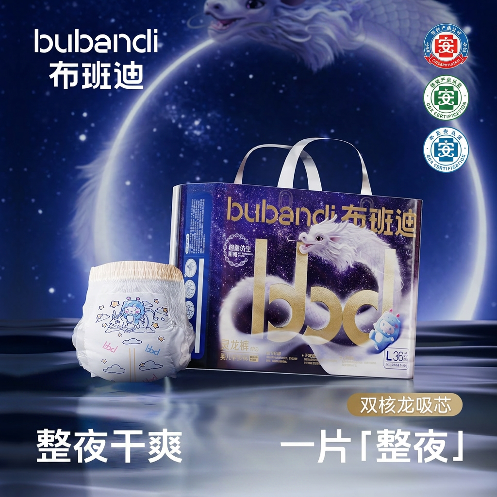 布班迪灵龙裤pro拉拉裤超薄透气整夜干爽男女宝宝婴儿纸尿裤
