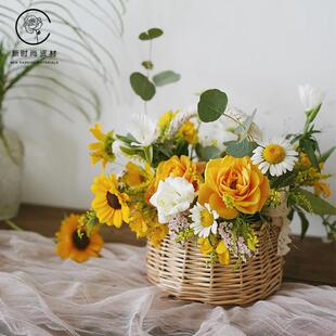 干花花篮手提野餐花束摆件手工真藤编织插花小篮子藤编花盆容器
