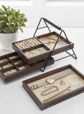 高档mbra阶梯u首饰置架子实木多式层桌面物架展示架化妆品收纳盒