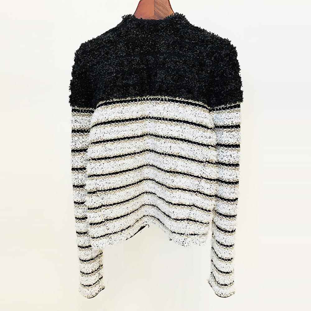 knitted button-down elegant color-blocked jacket striped