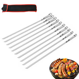 不锈钢烧烤签 厂家批发 户外便携烧羊肉串烧烤针布袋BBQ烧烤串