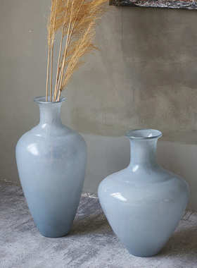 样板房大件马玻璃简约瓶现代吊钟手工落地艺术醉木花瓶大肚子烟灰