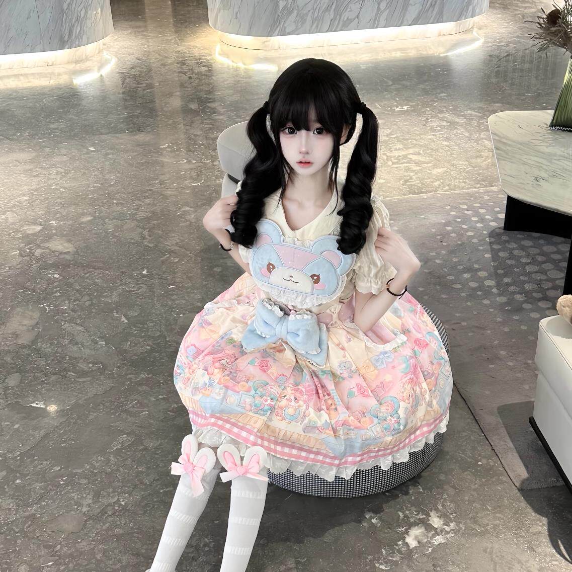 布丁兔假发女长发网红日常lolita罗马卷自然齐浏海全头套jk少萝