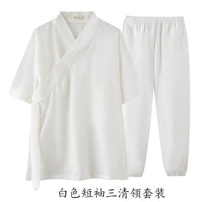 高档武道袍三清领夏季薄道士服男女亚麻极服斜襟短袍道太衣三款清