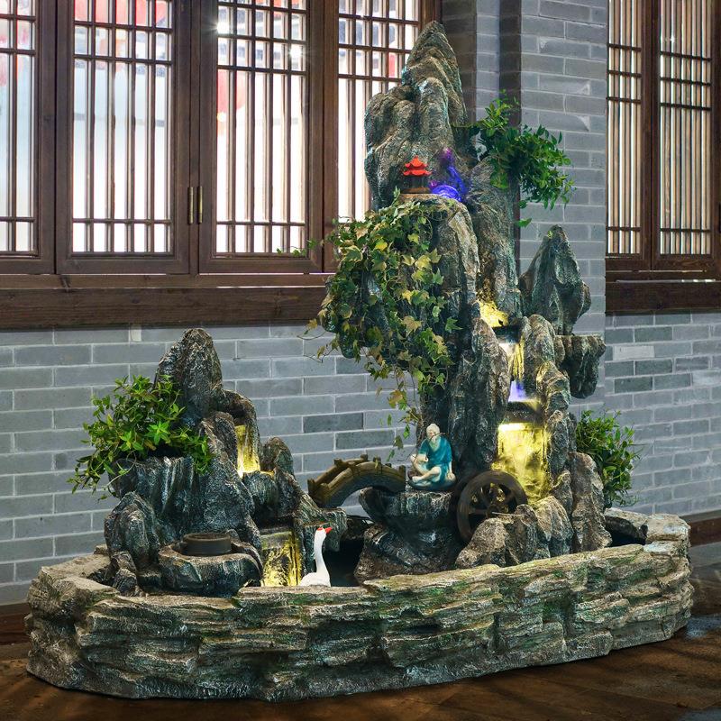 大型假山流水喷泉风水轮鱼缸摆件户外别墅花园庭院鱼池造景招财