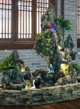 大型假水山流喷泉花风水鱼轮鱼缸摆OYT件户外别墅园庭院池造景招