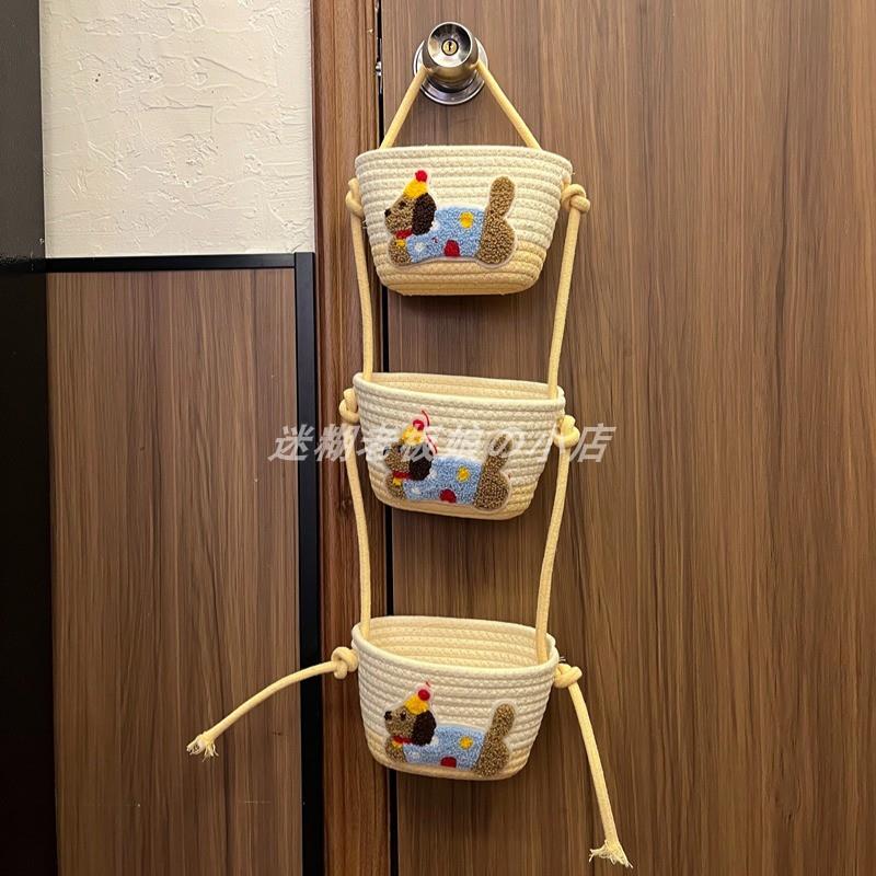 篮腊狗棉绳壁挂挂手工编织家用收纳筐壁肠挂收篮子WTF家用纳整理