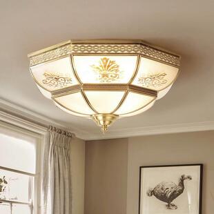 卧室吸顶灯LED圆形温馨浪漫欧式家用客厅灯简约现代房间全铜灯具