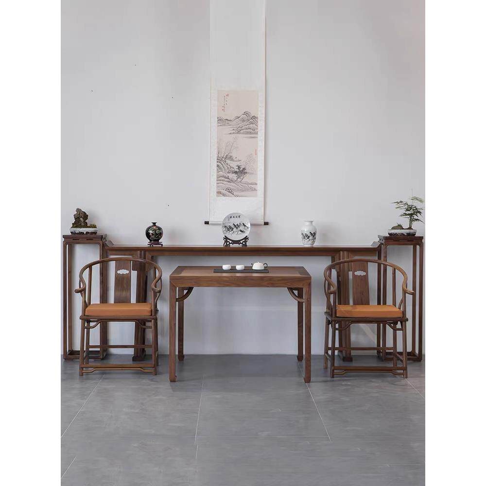 新中式黑胡桃木宋式美学中堂六件套端景台玄关条案神台堂翘头供桌