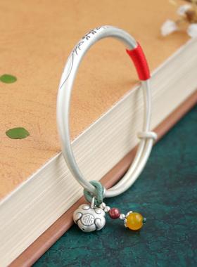 正品木槿银花 银手镯女999纯实心复古哑光送足银镯子年轻款礼女友