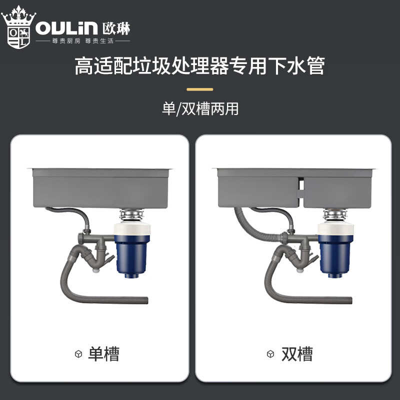 欧琳垃圾处理器下水管单槽双槽通用厨余粉碎机排水管预留净水接口