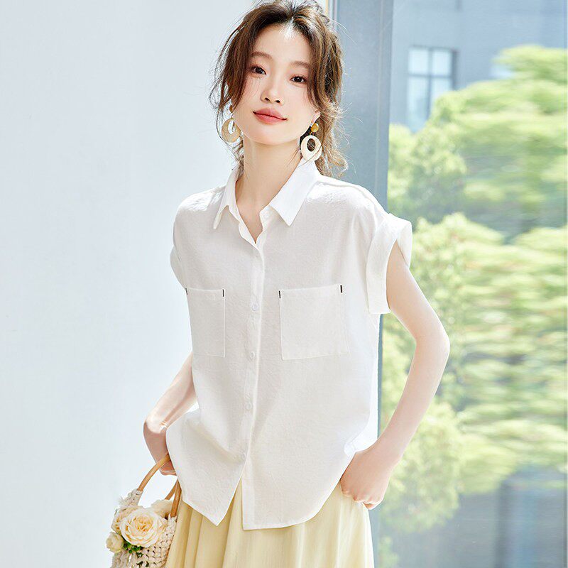 真丝白色短袖T恤衬衫女高级感轻奢减龄洋派气质上衣2025夏季新款