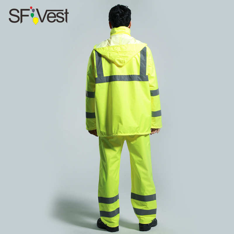 SFVest环卫荧光黄反光雨衣雨裤套装交通高速骑行用雨衣安全防水服