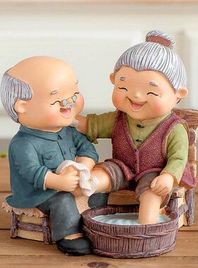 送老人生日礼物家居装饰小摆件中国风娃娃摆件老头老太太人物创意