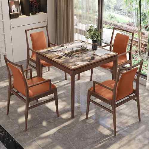 my新中式实木棋牌方桌正方形家用现代简约小户型轻奢岩板餐桌八仙