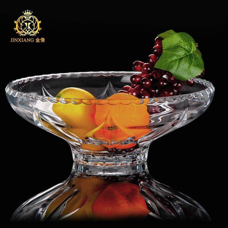 新款跨境捷克透明水晶水果盘平盘高脚果盆托盘供品盘玻璃果碗盘子