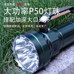 跨境巨亮风扇散热手电筒大功率超高流明户外露营探险工作手提灯